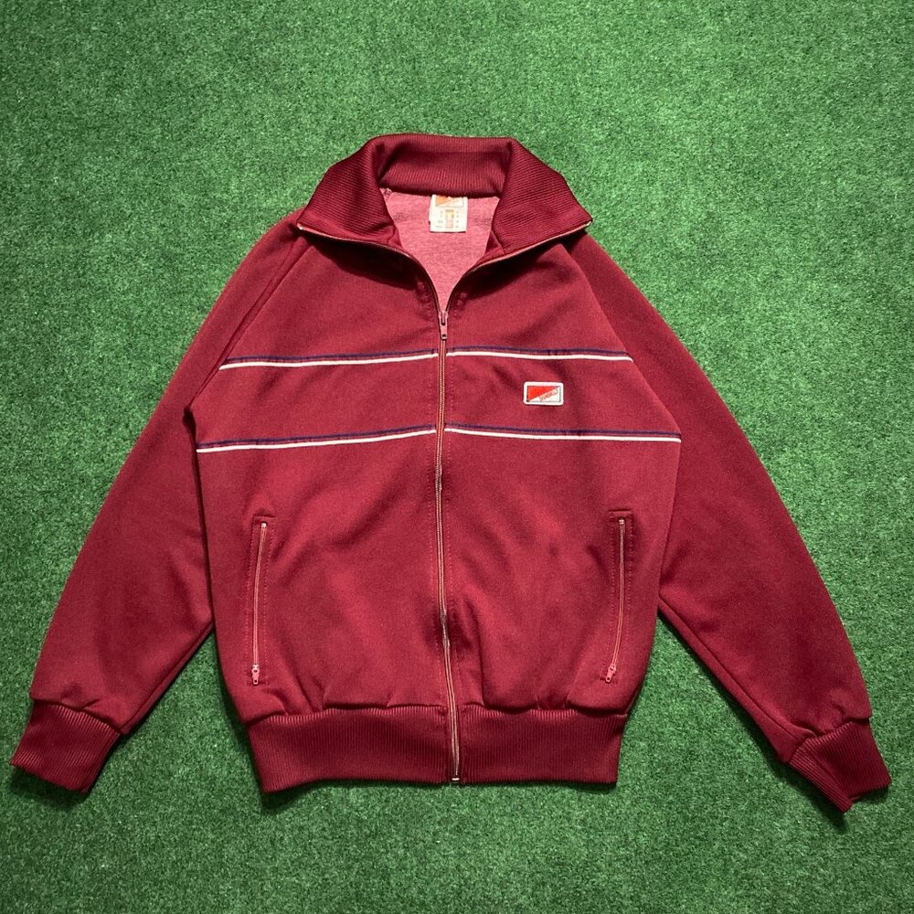 Vintage Men’s 80s Sunbelt Track Jacket Maroon-Red Medium